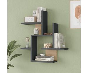 [en.casa] Étagère Murale avec 7 Tablettes Meuble de Rangement Suspendu Moderne Épuré Stable pour Salon Bureau Couloir Chambre Panneau de Particules 66 x 63 x 15 cm Anthracite Effet Bois