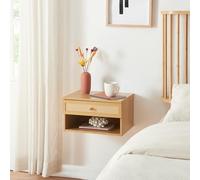 [en.casa] Étagère Murale avec Tiroir et Compartiment Ouvert Meuble de Stockage Suspendu pour Salon Chambre Panneau de Particules Plastique 40 x 32 x 23 cm Effet Chêne Aspect Rotin