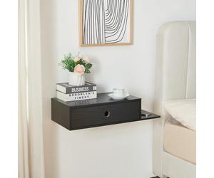 [en.casa] Étagère Murale avec Tiroir Intégré Table de Chevet Suspendue avec Surface de Rangement Supplémentaire Capacité de Charge 10 kg Panneau de Particules 65 x 30 x 15 cm Noir