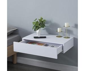 [en.casa] Étagère Murale avec Tiroir Intégré Table de Nuit Chevet Flottante Table d'Appoint Suspendue pour Chambre Salon Entrée MDF PVC 60 x 35 x 12 cm Blanc
