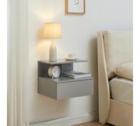 [en.casa] Étagère Murale avec Tiroir Rangement Table de Nuit Chevet Suspendue Design Intemporel Capacité de Charge 5 kg Panneaux de Particules 40 x 35 x 31 cm Gris Clair