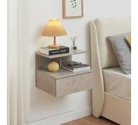 [en.casa] Étagère Murale avec Tiroir Rangement Table de Nuit Chevet Suspendue Design Intemporel Capacité de Charge 5 kg Panneaux de Particules 40 x 35 x 31 cm Effet Béton Clair
