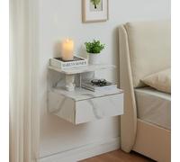 [en.casa] Étagère Murale avec Tiroir Rangement Table de Nuit Chevet Suspendue Design Intemporel Capacité de Charge 5 kg Panneaux de Particules 40 x 35 x 31 cm Effet Marbre Blanc
