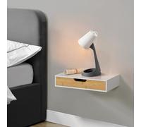 [en.casa] Étagère Murale avec Tiroir Table de Chevet Flottante Table d'Appoint pour Chambre Salon Entrée Cuisine Bambou Blanc 40 x 24 x 8 cm