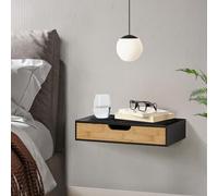 [en.casa] Étagère Murale avec Tiroir Table de Chevet Flottante Table de Nuit Table d'Appoint pour Chambre Salon Entrée Cuisine Bambou 40 x 24 x 8 cm Noir