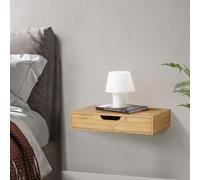 [en.casa] Étagère Murale avec Tiroir Table de Chevet Flottante Table de Nuit Table d'Appoint pour Chambre Salon Entrée Cuisine Bambou 40 x 24 x 8 cm Naturel