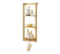 [en.casa] Étagère Murale de Salle de Bain avec 3 Surfaces de Stockage 2 Porte-Serviettes 3 Crochets Bambou 29 x 10 x 70 cm Effet Bois
