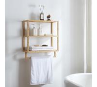 [en.casa] Étagère Murale de Salle de Bain Meuble de Rangement avec Barre de Serviette et Compartiments Ouverts Bambou 59 x 52 x 21 cm Naturel
