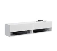 [en.casa] Étagère Murale Design à 2 Portes Meuble Support TV Stylé avec Compartiments de Rangement Fermés et Ouverts Capactié de Charge 25 kg Panneau de Particules 140 x 31 x 30 cm Blanc