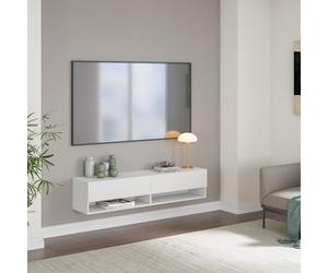 [en.casa] Étagère Murale Design à 2 Portes Meuble Support TV Stylé avec Compartiments de Rangement Fermés et Ouverts Capactié de Charge 25 kg Panneau de Particules 140 x 31 x 30 cm Blanc