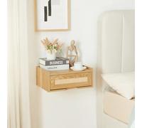 [en.casa] Étagère Murale Design Intemporel avec Tiroir Intégré Table de Chevet Suspendue Capacité de Charge 10 kg Panneau de Particules Plastique 40 x 30 x 17 cm Effet Chêne Aspect Rotin