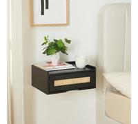 [en.casa] Étagère Murale Design Intemporel avec Tiroir Intégré Table de Chevet Suspendue Capacité de Charge 10 kg Panneau de Particules Plastique 40 x 30 x 17 cm Noir Aspect Rotin