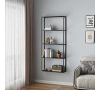 [en.casa] Étagère Murale Élégante pour Salon Chambre Cuisine Entrée Couloir Meuble de Rangement avec Compartiments Ouverts Acier 140 x 60 x 18 cm Noir