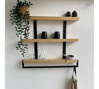 [en.casa] Étagère Murale pour Entrée Salon Cuisine Meuble de Rangement Multi-Usage Bois de Pin Métal 68 x 79 x 9 cm Naturel Noir