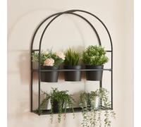 [en.casa] Étagère Murale pour Plantes avec 3 Cache-Pots Support Plantes Porte-Plantes Suspendue avec Surface de Rangement Métal 65 x 52 x 15 cm Noir
