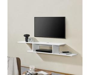 [en.casa] Étagère Murale pour TV Meuble Télévision Flottante Support Écran avec Étagères et Passe-Câbles Panneau de Particules 21 x 150 x 25 cm Blanc