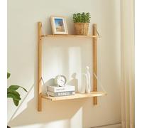 [en.casa] Étagère Murale Style Scandinave avec 2 Surfaces de Rangement Élements Réglables en Hauteur avec Trous Prépercés Bambou 85 x 65 x 25 cm Naturel
