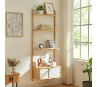 [en.casa] Étagère Murale Style Scandinave avec 2 Tablettes et Placard à 2 Portes Coulissantes Élements Réglables en Hauteur avec Trous Prépercés Bambou 176 x 65 x 34 cm Naturel