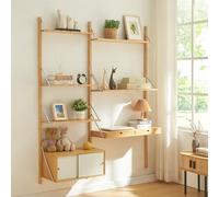 [en.casa] Étagère Murale Style Scandinave avec 5 Tablettes 2 Tiroirs Placard à 2 Portes Coulissantes Élements Réglables en Hauteur avec Trous Prépercés Bambou 176 x 147 x 34 cm Naturel