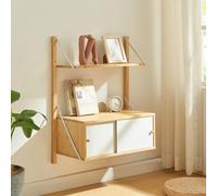 [en.casa] Étagère Murale Style Scandinave avec Placard à 2 Portes Coulissantes Élements Réglables en Hauteur avec Trous Prépercés Bambou 85 x 65 x 34 cm Naturel
