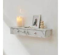 [en.casa] Étagère Murale Stylée avec 2 Tiroirs Meuble de Rangement Design pour Entrée Salon Chambre Bureau Panneau de Particules MDF 10 x 60 x 15 cm Effet Marbre Blanc