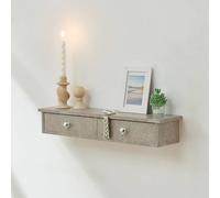 [en.casa] Étagère Murale Stylée avec 2 Tiroirs Meuble de Rangement Design pour Entrée Salon Chambre Bureau Panneau de Particules MDF 10 x 60 x 15 cm Effet Béton Clair