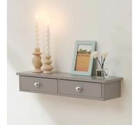 [en.casa] Étagère Murale Stylée avec 2 Tiroirs Meuble de Rangement Design pour Entrée Salon Chambre Bureau Panneau de Particules MDF 10 x 60 x 15 cm Gris Clair