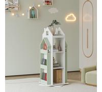 [en.casa] Étagère Pivotante pour Enfants en Forme de Maison avec Compartiments Ouverts Meuble de Rangement Décoratif Organisateur de Livres et Jouets Esthétique MDF 108 x 40 x 40 cm Vert Menthe Blanc