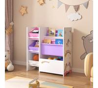 [en.casa] Étagère pour Enfant à 3 Bacs Amovibles 5 Compartiments Meuble de Rangement Jouets à Motif Licornes Panneau de Particules Textile Non Tissé Métal 60 x 65 x 30 cm Blanc Violet Rose