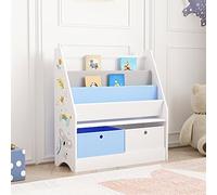 [en.casa] Étagère pour Enfant à 3 Compartiments et 2 Boîtes Pliables Meuble de Rangement à Motif Koala pour Livres Cahiers Jouets Panneau de Particules Polyester 74 x 71 x 23 cm Blanc Gris Bleu