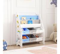 [en.casa] Étagère pour Enfant à 6 Bacs Amovibles 2 Compartiments Meuble de Rangement Jouets à Motif Koala Panneau de Particules Textile Non Tissé Métal 74 x 62 x 27 cm Blanc Gris Bleu
