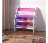 [en.casa] Étagère pour Enfant à 6 Bacs Amovibles 2 Compartiments Meuble de Rangement Jouets à Motif Océan Panneau de Particules Textile Non Tissé Métal 74 x 62 x 27 cm Blanc Rose Violet