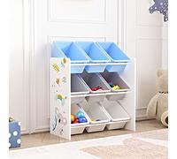 [en.casa] Étagère pour Enfant à 9 Bacs Ouverts Amovibles Meuble de Rangement Jouets à Motif Koala Panneau de Particules Plastique Métal 60 x 62 x 27 cm Blanc Gris Bleu