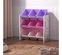 [en.casa] Étagère pour Enfant à 9 Bacs Ouverts Amovibles Meuble de Rangement Jouets à Motif Océan Panneau de Particules Plastique Métal 60 x 62 x 27 cm Blanc Rose Violet