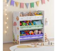 [en.casa] Étagère pour Enfant à 9 Bacs Pliables Amovibles Meuble de Rangement à Motif Aque Dream Panneau de Particules Tissu Non Tissé Métal 60 x 62 x 30 cm Blanc Vert Clair Violet