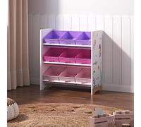[en.casa] Étagère pour Enfant à 9 Bacs Pliables Amovibles Meuble de Rangement Jouets à Motif Océan Panneau de Particules Textile Non Tissé Métal 60 x 62 x 30 cm Blanc Rose Violet