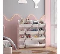 [en.casa] Étagère pour Enfants avec 12 Boîtes Amovibles Meuble de Rangement Organisateur de Jouets au Design Ondulé Parois Arrondis Esthétiques MDF Métal Plastique 78 x 86 x 27 cm Rose Blanc