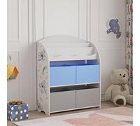 [en.casa] Étagère pour Enfants avec 3 Compartiments pour Livres et 4 Boîtes de Rangement pour Jouets Motif Koala Panneau de Particules Polyester 98 x 83 x 30 cm Blanc Gris Bleu
