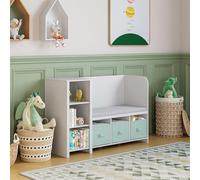 [en.casa] Étagère pour Enfants avec Banc d'Assise Coussin Confortable Bibliothèque Meuble à Chaussures Panneau de Particules Polyester Polyuréthane 76 x 112 x 40 cm Blanc Vert Menthe