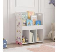 [en.casa] Étagère pour Enfants avec Compartiments de Rangement pour Livres Cahiers Jouets Coloriages Panneau de Particules 75 x 62 x 29 cm Blanc avec Motif de Licorne