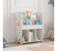 [en.casa] Étagère pour Enfants avec Compartiments de Rangement pour Livres Cahiers Jouets Coloriages Panneau de Particules 75 x 62 x 29 cm Blanc avec Motif d'Océan