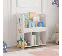 [en.casa] Étagère pour Enfants avec Compartiments de Rangement pour Livres Cahiers Jouets Coloriages Panneau de Particules 75 x 62 x 29 cm Blanc avec Motif de Dinosaure