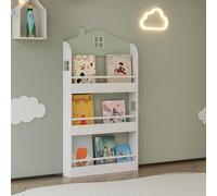 [en.casa] Étagère pour Enfants Forme de Maison avec 3 Compartiments Ouverts Meuble de Rangement Organisateur de Livres et Cahiers avec Coins Arrondis Esthétique MDF 106 x 60 x 12 cm Vert Menthe Blanc