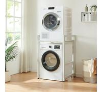 [en.casa] Étagère pour Lave-Linge et Sèche-Linge Réglable en Hauteur sur 3 Niveaux Peu Encombrant Stable Capacité de Charge 150 kg pour Salle de Bains Buanderie Acier MDF 105 x 73 x 63 cm Blanc