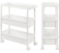 [en.casa] Meuble de Rangement à roulettes Chariot Roulant Tour de Rangement 77 x 22 x 48 cm Polypropyléne (PP) Blanc