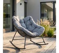 [en.casa] Fauteuil à Bascule de Jardin Villeneuve Chaise Confortable Résistant Structure Robuste Rocking Chair Capacité de Charge Jusqu'à 120 kg Salon Terrasse Balcon 85 x 90 x 91 cm Noir Gris