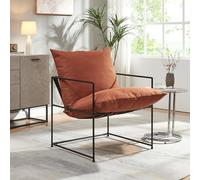[en.casa] Fauteuil Confortable avec Coussins Rembourrés Housse Amovible et Lavable Siège Stable Design Intemporel pour Salon Chambre Bureau Métal Polyester 90 x 61 x 70 cm Noir Orange