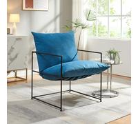 [en.casa] Fauteuil Confortable avec Coussins Rembourrés Housse Amovible et Lavable Siège Stable Design Intemporel pour Salon Chambre Bureau Métal Polyester 90 x 61 x 70 cm Noir Bleu