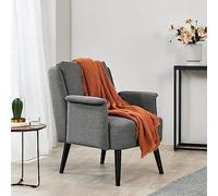 [en.casa] Fauteuil de Salon Style Scandinave Siège Rembourré Petite Chaise Confortable pour Séjour Chambre Bureau Bois Stratifié Polyester Polyuréthane 83 x 73 x 75 cm Gris Noir