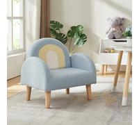 [en.casa] Fauteuil Rembourré pour Enfants Canapé de Lecture avec Accoudoirs Arrondis Motif d'arc Coloré Ludique pour Filles et Garçons Confortable Solide MDF Bois Tissu Mousse 50 x 50 x 45 cm Bleu